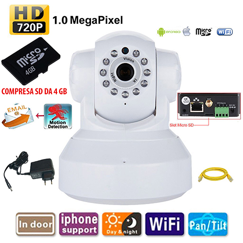 Videocamera Ip P2p Remota Con App Android Ios Con Micro Sd 4 Gb Compresa